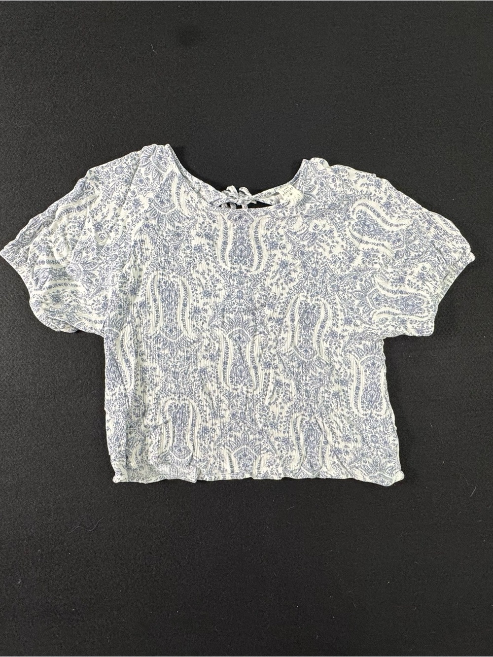 Blue Paisley Tie-Back Crop Top